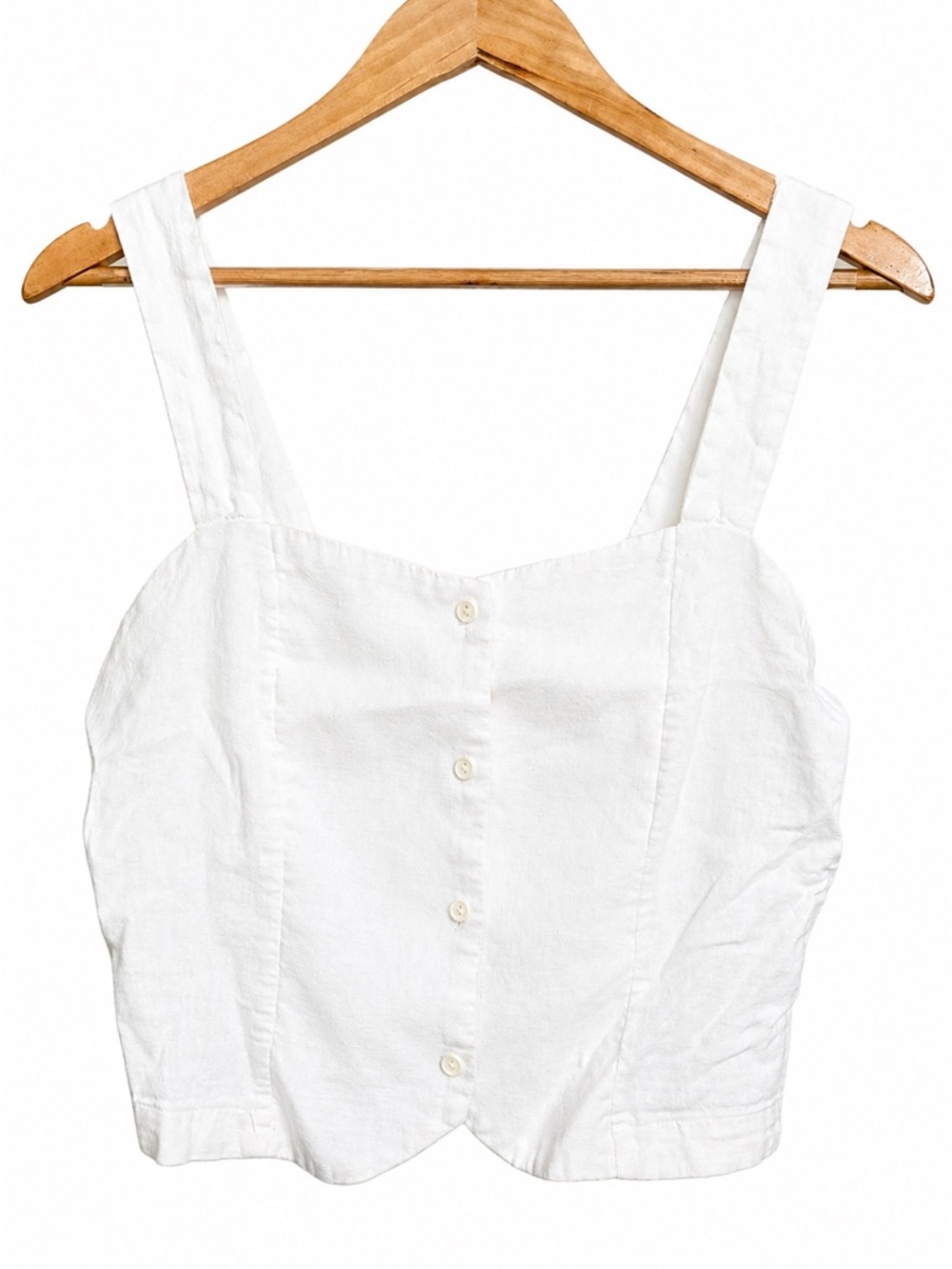 🤍 Fashion Nova White Linen Blend Crop Top Medium Button Front Summer Minimalist